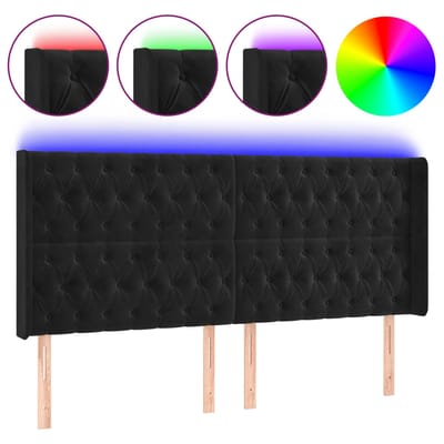 vidaXL - Hoofdbord - LED - 203x16x118/128 - cm - fluweel - zwart