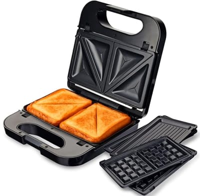 Apparaat met Platen - Wafelijzer Tosti - Snacks Maken - Verwisselbare Platen - 2 Sandwiches - Roestvrij Staal
