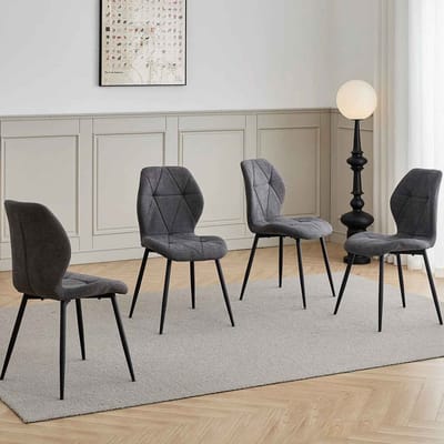 CORE Eetkamerstoelen - Eetkamerstoel - Gestoffeerde stoel - Set van 4 stoelen - Ruiten patroon - 43x45.5x83cm - Donker grijs