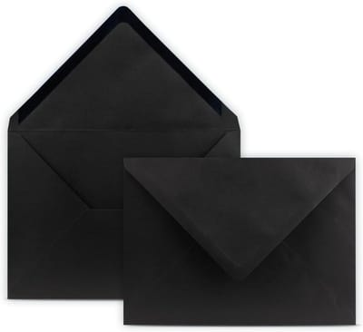100 Zwarte Enveloppen DIN B6 (12,5 x 17,5 cm) - Zonder Venster - 80g/m² - Puntige Sluiting