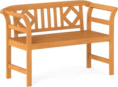 KOMFOTTEU 2-zits tuinbank, parkbank van acaciahout, parkstoel met rugleuning, draagvermogen 360 kg, voor balkon, terras, tuin, 118 x 50 x 78,5 cm