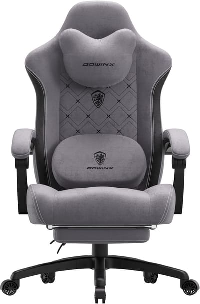 Dowinx - Ergonomisch - Bureaustoel/Gamingstoel - Breed - Verwarming, massage, lendensteun, voetsteun, stof - Zwart/Grijs