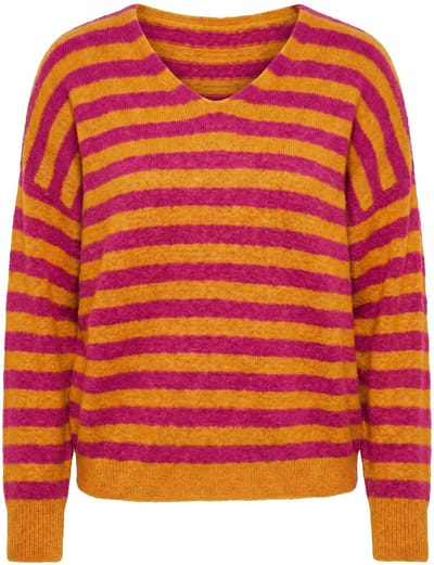 Studio Untold - Dames - Trui boxy model gestreept breisel - Donkermauve - Maat 42+