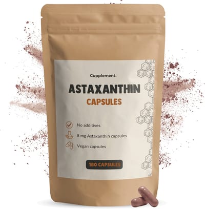 GOYU Astaxanthine 8 mg 180 Capsules - Haematococcus Pluvialis - Vegan - Zonder toevoegingen - Lab getest - 60 dagen voorraad per zakje