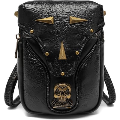 Dames Schoudertas, Mini Doodshoofd Motorfiets Tas, Mobiele Telefoontasje zwart
