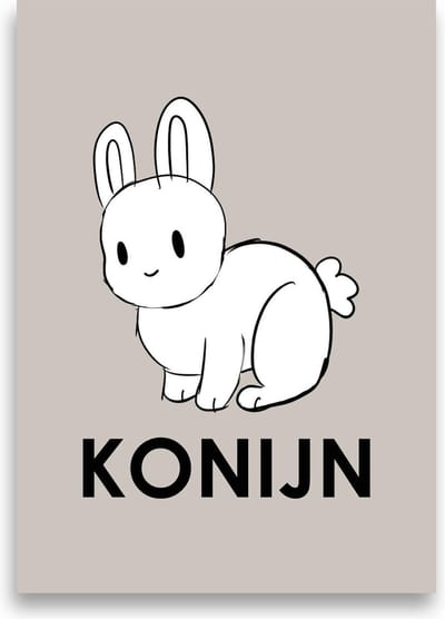 Kinderposter | Kinderkamer | Babykamer | Dieren | Wanddecoratie | A3 formaat | MOODZ design | Konijn | Zand