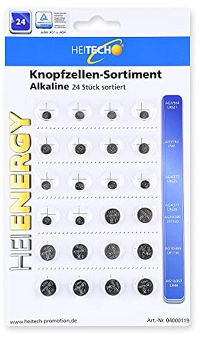 Set van 24 Alkaline Knoopcelbatterijen - AG1, AG3, AG4, AG10 en AG13 - Lekvrij en Lange Houdbaarheid