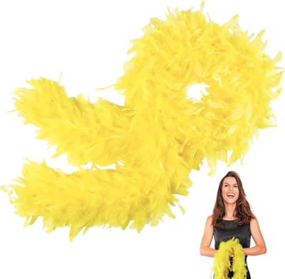 Feather Boa Kostuum voor Vrouwen, 80 g, 2 m Natuurlijke Gele Kalkoenveren, Fluffy Sjaal voor Feestjes, Bruiloften en Halloween