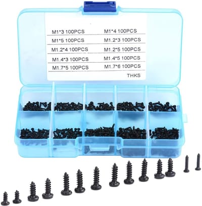 Dailygoody - Schroevenset Microschroeven - Assortiment van 1000 Stuks - Perfect voor Kleine Reparaties - Zwart - Zelftappende Schroeven - Voor Horloge...