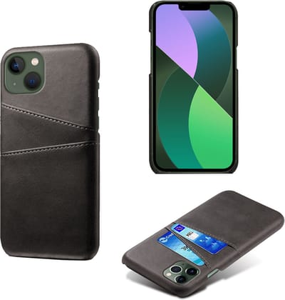 MobyDefend Hoesje - Geschikt voor iPhone 14 - Lederen Backcover Met Vakjes Pasjes - Zwart