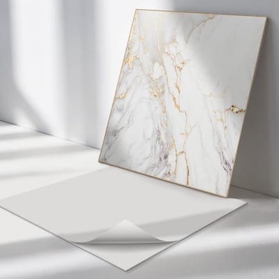 Wallfluent Vinyl Tegels - Elegant Geaderd Marmer Vinyl Wandtegels - 30 cm x 30 cm - Wit PVC Tegels - 9 stuks - Vierkant PVC Tegels - Texturen Plaktegels - Wand PVC Tegels - Plaktegels Keuken en Badkamer