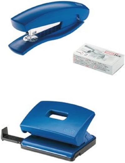 Bureau set met hefapparaat en perforator incl. 1000 nietjes - Blauw