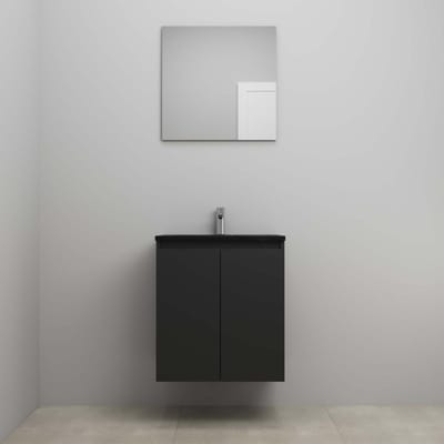 On-Line Badkamermeubelset - 60 cm - Voorgemonteerd - Greeploze Ladestructuur - Acryl Wastafel - 1 Kraangat - Spiegel - Mat Zwart