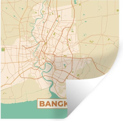 Muurstickers - Sticker Folie - Bangkok - Kaart - Plattegrond- Vintage - Stadskaart - 100x100 cm - Plakfolie - Muurstickers Kinderkamer - Zelfklevend Behang XXL - Zelfklevend behangpapier - Stickerfolie