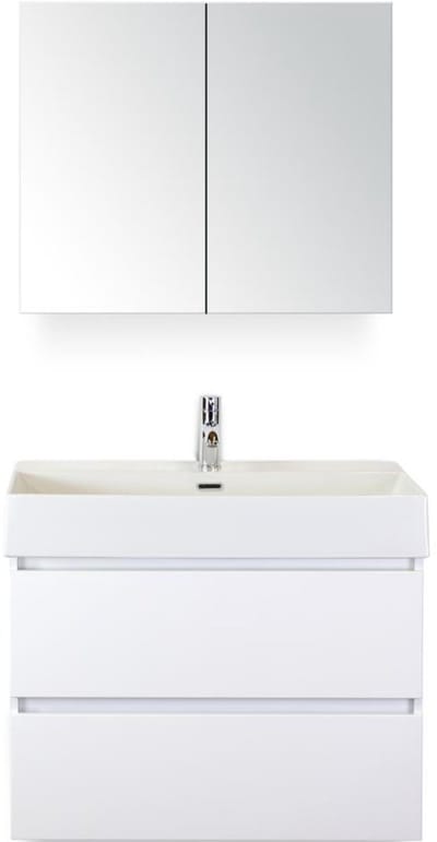 Maxx XL Badmeubelset 80 cm - Wit Hoogglans - Wastafel Kube 1 Kraangat met Spiegelkast