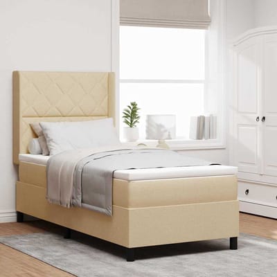 vidaXL - Boxspring - bed - met - kussen - met - hoofdeinde - Crème - 200 - x - 100 - cm - Stof