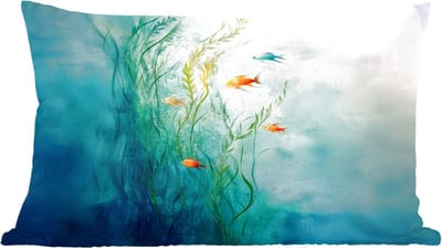 Sierkussens - Kussentjes Woonkamer - 60x40 cm - Waterplanten - Vissen - Kleurrijk - Water