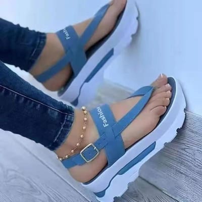 nieuwe zomer dames sandalen dikke zool wig hak teenslipper Romeinse effen kleur casual sport strand schoenen platform sandalen mujer 36 gray
