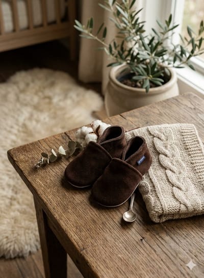 Stabifoot Babyslofjes – Zacht Leer – Cadeaudoos - Linnen zakje - Barefoot - CHOCO 12 - 18