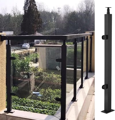 Glazen balustrade paal - Vierkante reling - Buiten leuningen - Roestvrij staal - 90 cm - Zwart