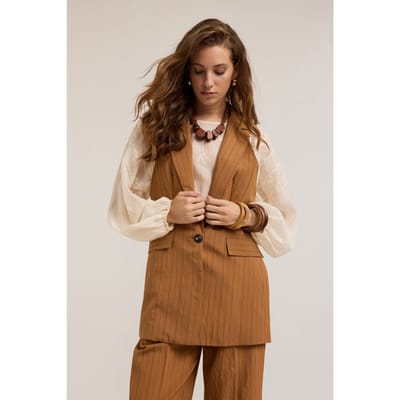 Motivi Single-breasted Striped Modal Blend Waistcoat Brown Size: XS | Vests Outlet | Dames | Bruin