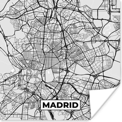 Poster Madrid - Zwart Wit - Stadskaart - Plattegrond - Kaart - 100x100 cm XXL