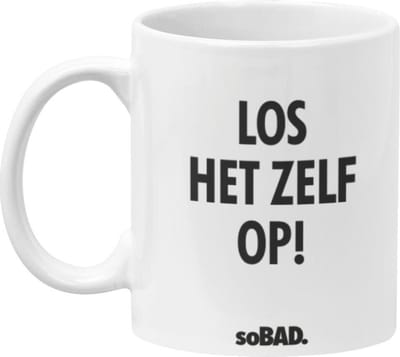 Mok wit - Los het zelf op! - soBAD. | Mug | Tekst | Collega | Kantoorhumor | Theemok | Koffiemok | Koffiebeker | Vaatwasbestendig