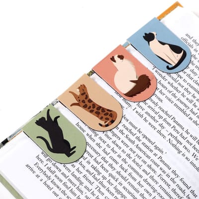 Boekenleggers Set Magnetisch - Feline Fine Cats - Groen&Blauw&Beige&Roze - 8x3cm