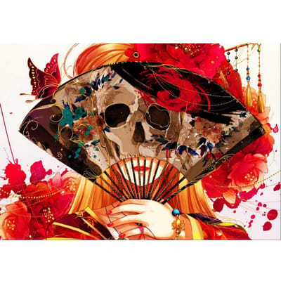 5D DIY diamant schilderij Japan Anime meisje schedels fan diamant borduurwerk 20X30CM black
