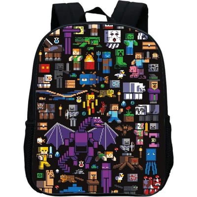 Sac d'école maternelle imprimé, Sac à dos dessin animé Minecraft 12 pouces, Léger et décontracté 12inch backpack