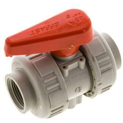 PP-H 2-weg Kogelkraan Dubbele Wartel Rp 3/4'' FKM