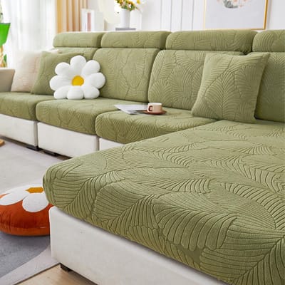 Bladeren Jacquard Polar fleece rekbare bankhoes, alle seizoenen voor woonkamer, beschermer voor huisdieren/kinderen Seatback Cover beige