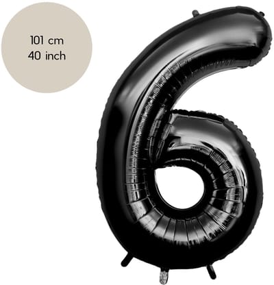 Fienosa - Cijfer Ballonnen - Nummer 6 - Zwart - 101 cm - Helium Ballon - Verjaardag Versiering - Verjaardag Ballon - Leeftijd verjaardag - Verjaardagsballon - Verjaardag