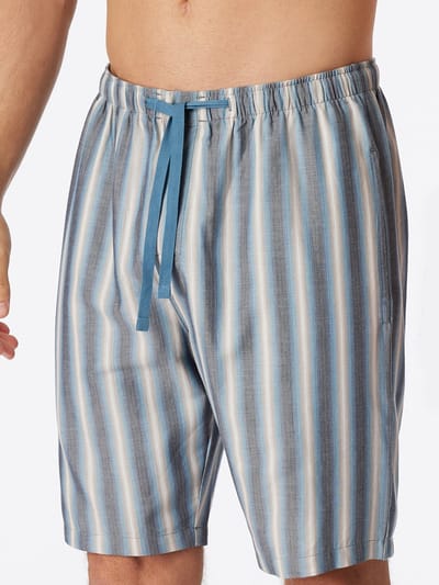 SCHIESSER Mix+Relax loungebroek kort - heren bermuda geweven stof biokatoen strepen blauwgrijs