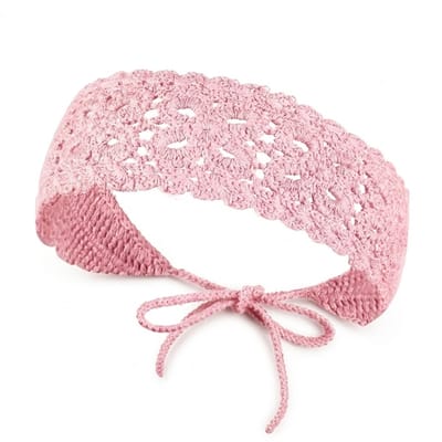 Lichtroze gehaakte haarband met lange striksluiting – bohemian hoofdband van katoen – haakwerk haaraccessoire voor dames – geschikt voor festivals, zomeroutfits en dagelijks gebruik