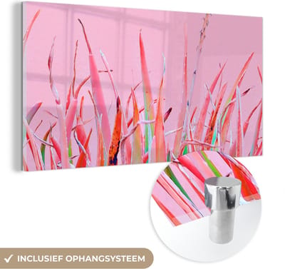 MuchoWow® Glasschilderij 40x20 cm - Schilderij acrylglas - Zomer - Planten - Pastel - Foto op glas - Schilderijen