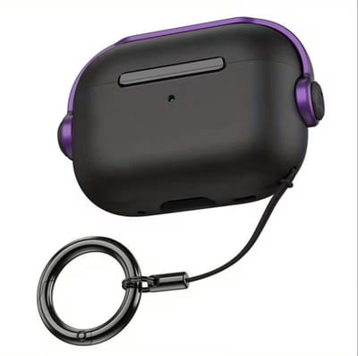 Zwart met paars hoesje voor oordopjes heren dames met sleutelring en koord geschikt voor AirPods Pro 2 minimalistisch hardcase beschermhoes