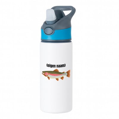 Hacebo® - vis met eigen naam waterfles met rietje blauw - Vis - vissen liefhebbers - iemand die houdt van vissen - verjaardag - cadeau - kado - water fles - 650ML