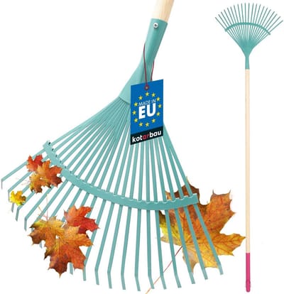 Bladhark Staal - Bladbezem Tuin - Bladeren Ruimen - Houten Steel - 187 cm Lengte - Turquoise