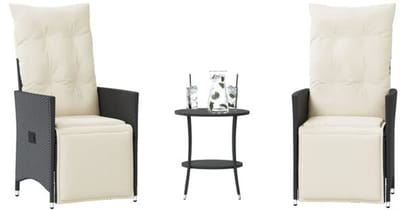 Balkonset 2 personen - Tuinset - Bistroset - Weerbestendig - 3 delig - Tuintafel en 2 stoelen - 2 personen - PE-rattan en gepoedercoat staal - Zwart