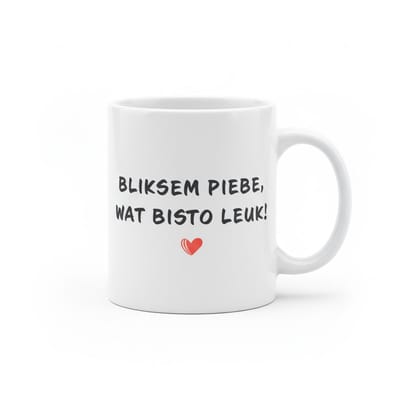 Bliksem Piebe, Wat Bisto Leuk! Mok – 330 ml Keramische Koffiemok – Grappige Friese Tekst – Lief Cadeau met Hartje