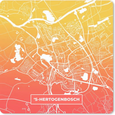 Muismat 20x20 cm - Mousepad Stadskaart - 's-Hertogenbosch - Geel - Oranje - Muismatten