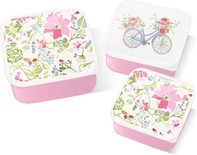 Lunch Box/Snack Pots - Set van 3 - M/L/XL - Julie Dodsworth Roze Botanisch - 6x13,5x13,5cm(XL)