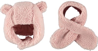 Baby Teddy Muts en Sjaal – Roze – 6-12 maanden – Valt Klein (geschikt voor 4-10 maanden) Warm gevoerd wintersetje