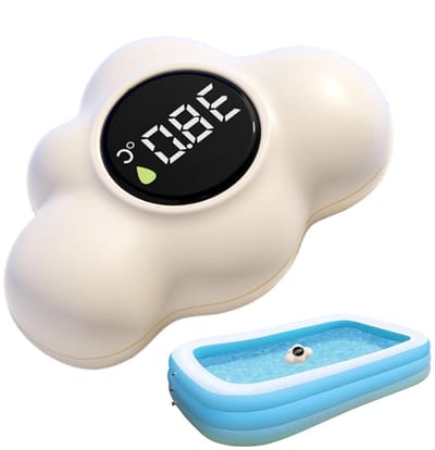 Badthermometer Wolkje - Water thermometer - Veilig badderen - Drijvend en waterdicht - 16 cm breed - Crèmetinten