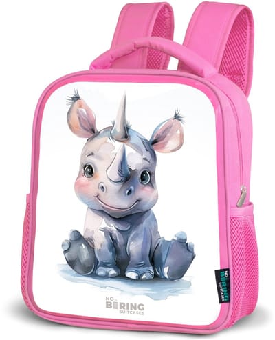 NoBoringSuitcases.com® - Rugzak roze - Schooltas meisjes - Baby neushoorn - Kinder rugtas meisje - Boekentas kind - Kinderrugzak voor school - Schoolrugzak