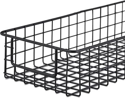 Famanu – Set van 3 metalen draadmanden – Wand- en plankopbergmanden met handgrepen – Badkamer en keuken – Zwart