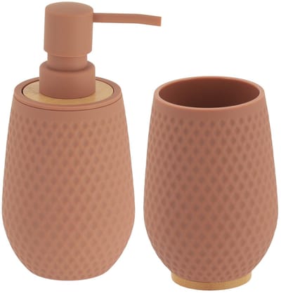 Tendance badkameraccessoires set honeycomb - bruin - zeeppomp/tandenborstelhouder