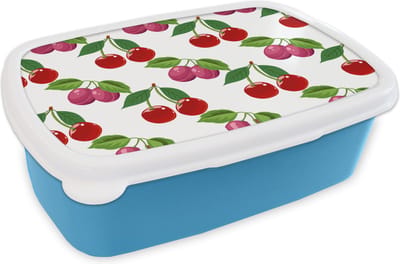 Broodtrommel Blauw - Lunchbox - Brooddoos - Kersen - Patronen - Fruit - 18x12x6 cm - Kinderen - Jongen