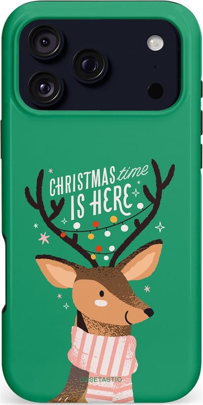 Casetastic hoesje geschikt voor Apple iPhone 17 Pro Max - MagSafe - Dubbellaagse bescherming - Rudolf het Rendier op het groen - Fashion Case - Turquoise Perzik Donkergroen